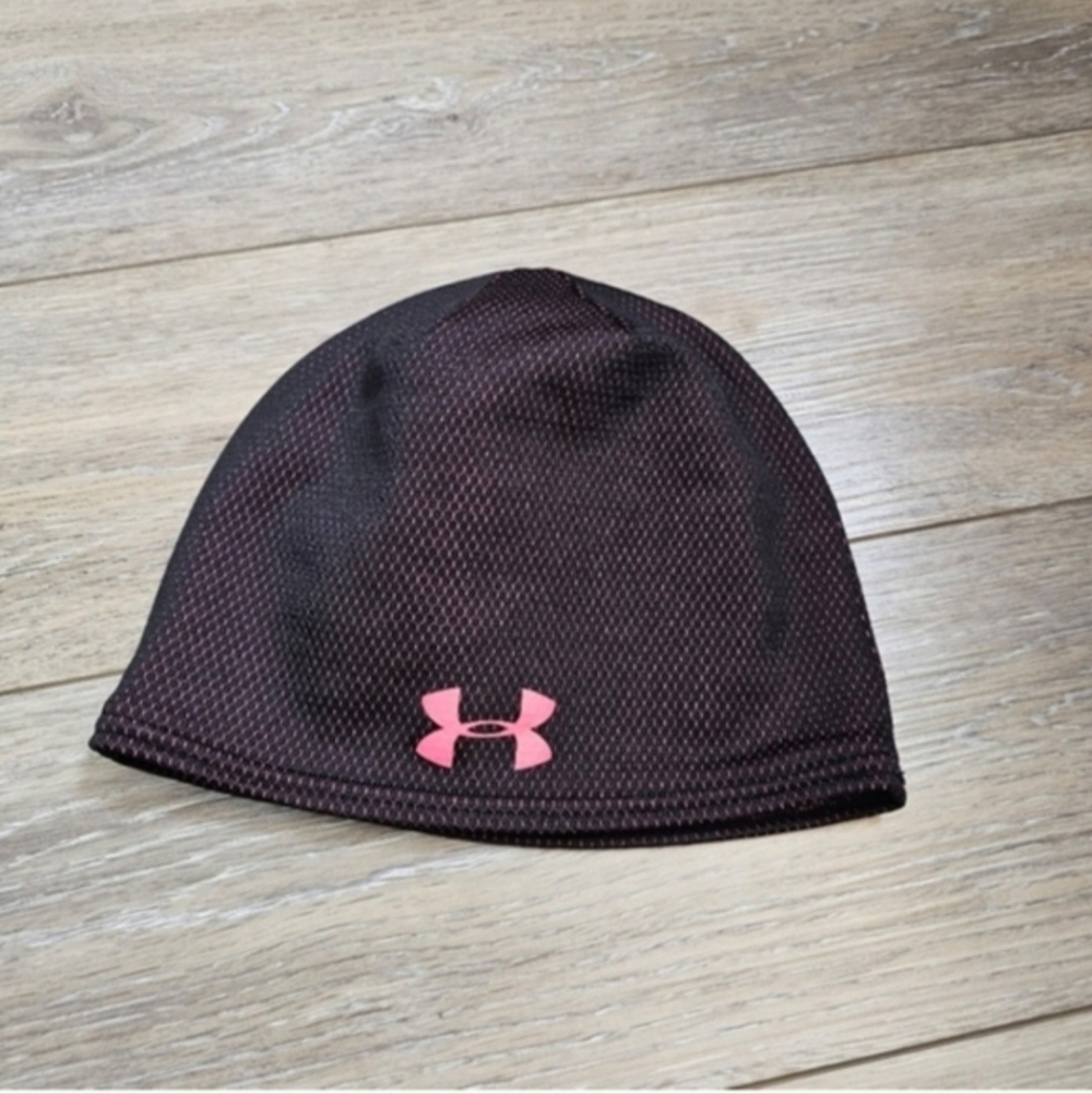 Under Armour Black Beanie with Pink Logo